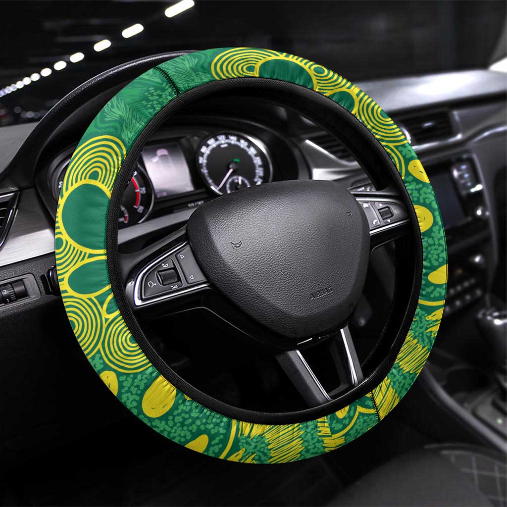 Aussie Honeyeaters Banksia Christmas Steering Wheel Cover Aboriginal Dots Painting Green Motif - Aussie Hoodie