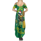 Aussie Honeyeaters Banksia Christmas Summer Maxi Dress Aboriginal Dots Painting Green Motif - Aussie Hoodie