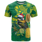 Aussie Honeyeaters Banksia Christmas T Shirt Aboriginal Dots Painting Green Motif - Aussie Hoodie