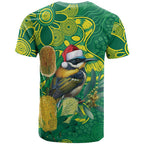 Aussie Honeyeaters Banksia Christmas T Shirt Aboriginal Dots Painting Green Motif - Aussie Hoodie