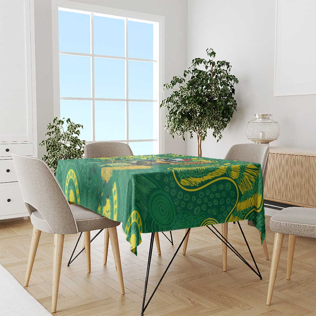 Aussie Honeyeaters Banksia Christmas Tablecloth Aboriginal Dots Painting Green Motif - Aussie Hoodie