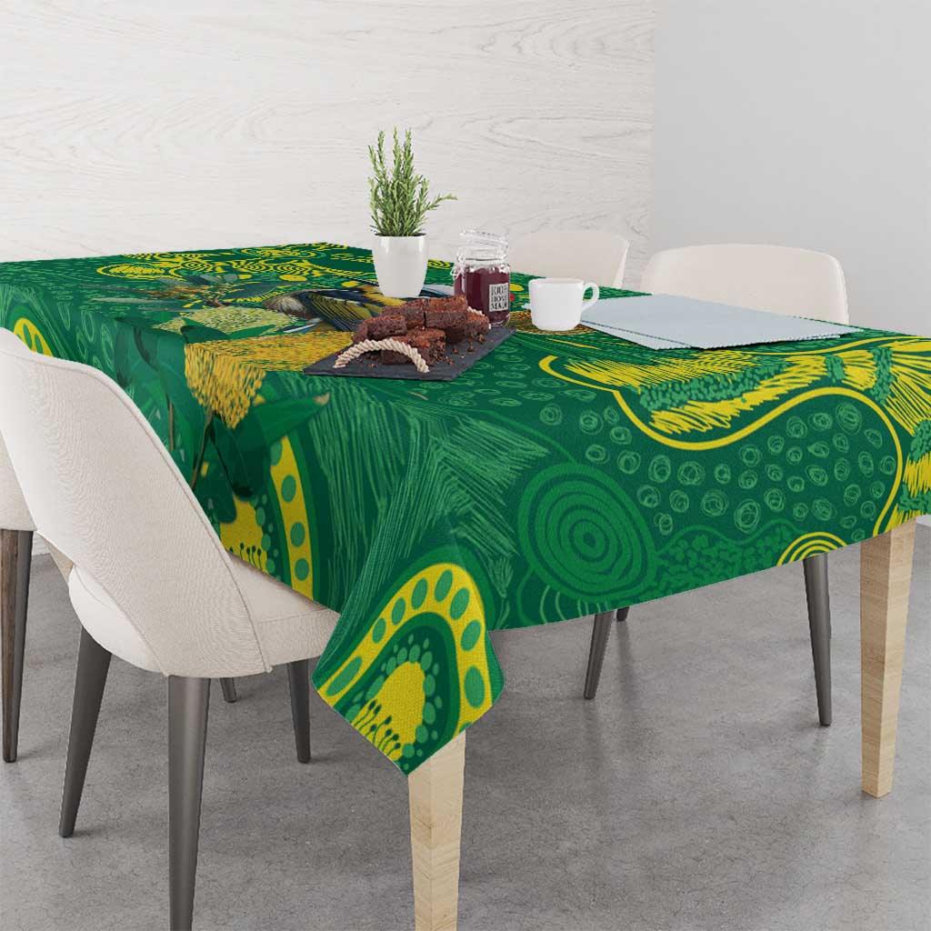Aussie Honeyeaters Banksia Christmas Tablecloth Aboriginal Dots Painting Green Motif - Aussie Hoodie
