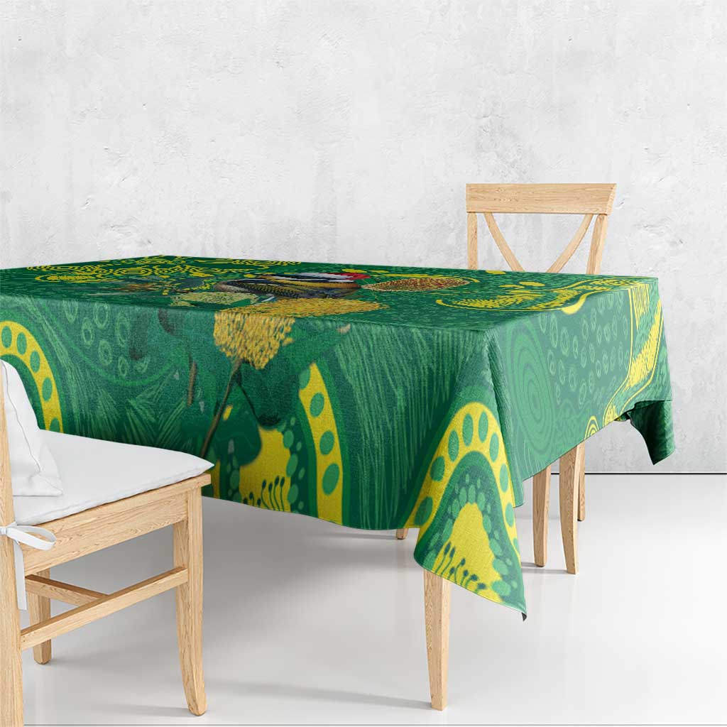 Aussie Honeyeaters Banksia Christmas Tablecloth Aboriginal Dots Painting Green Motif - Aussie Hoodie