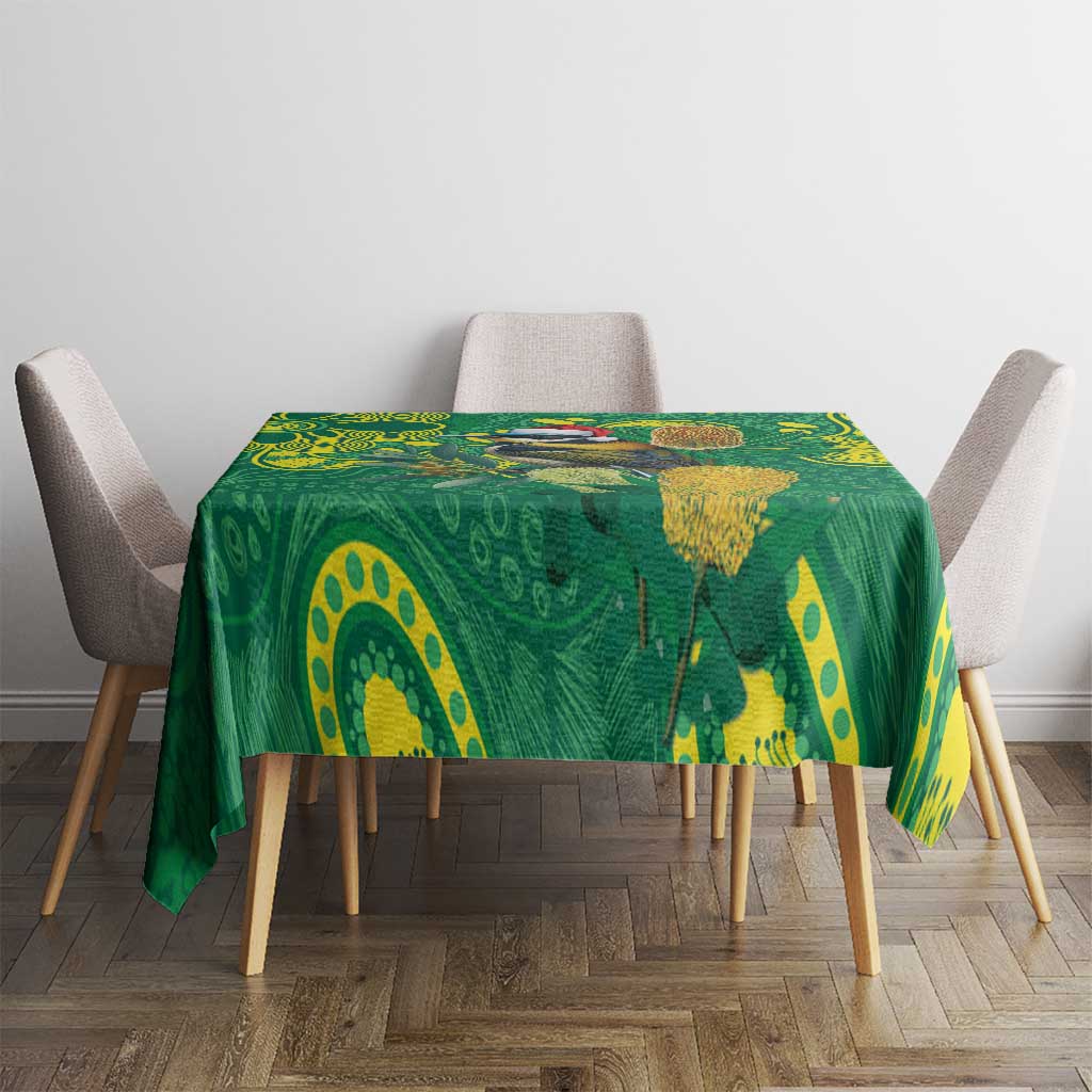 Aussie Honeyeaters Banksia Christmas Tablecloth Aboriginal Dots Painting Green Motif - Aussie Hoodie
