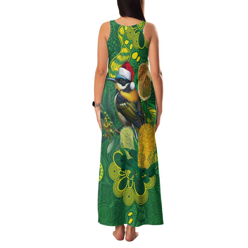 Aussie Honeyeaters Banksia Christmas Tank Maxi Dress Aboriginal Dots Painting Green Motif - Aussie Hoodie