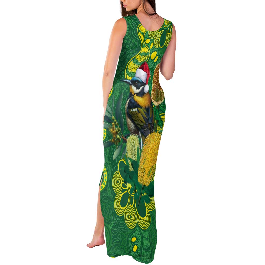 Aussie Honeyeaters Banksia Christmas Tank Maxi Dress Aboriginal Dots Painting Green Motif - Aussie Hoodie