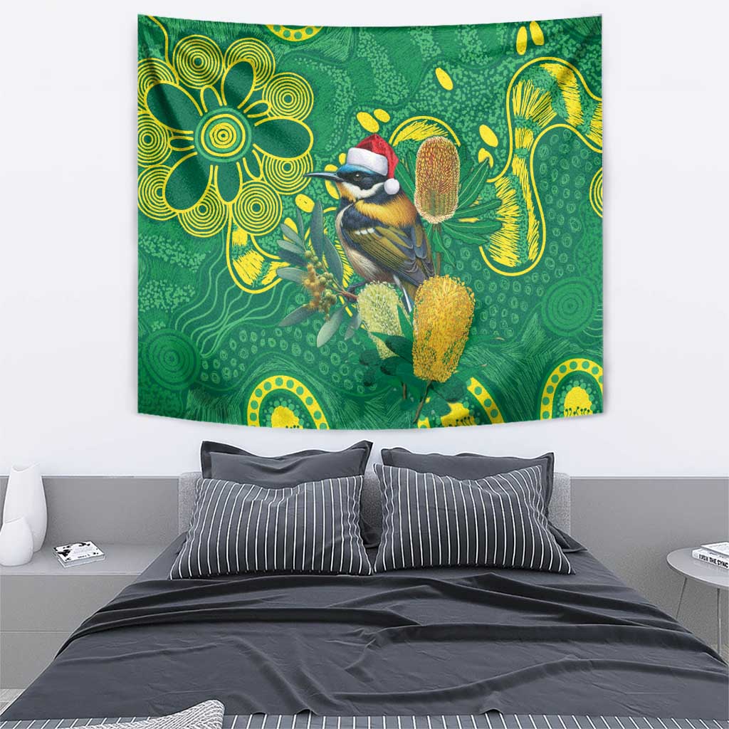 Aussie Honeyeaters Banksia Christmas Tapestry Aboriginal Dots Painting Green Motif - Aussie Hoodie