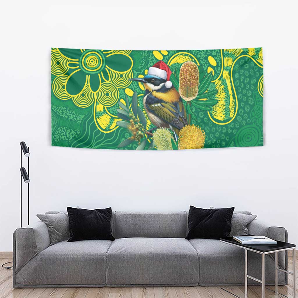 Aussie Honeyeaters Banksia Christmas Tapestry Aboriginal Dots Painting Green Motif - Aussie Hoodie