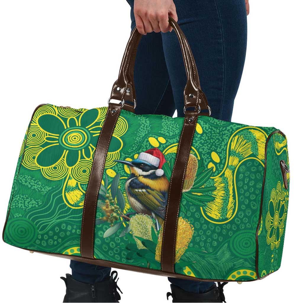 Aussie Honeyeaters Banksia Christmas Travel Bag Aboriginal Dots Painting Green Motif - Aussie Hoodie