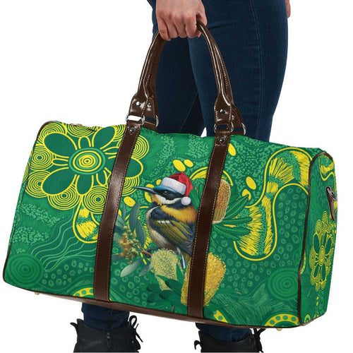 Aussie Honeyeaters Banksia Christmas Travel Bag Aboriginal Dots Painting Green Motif - Aussie Hoodie