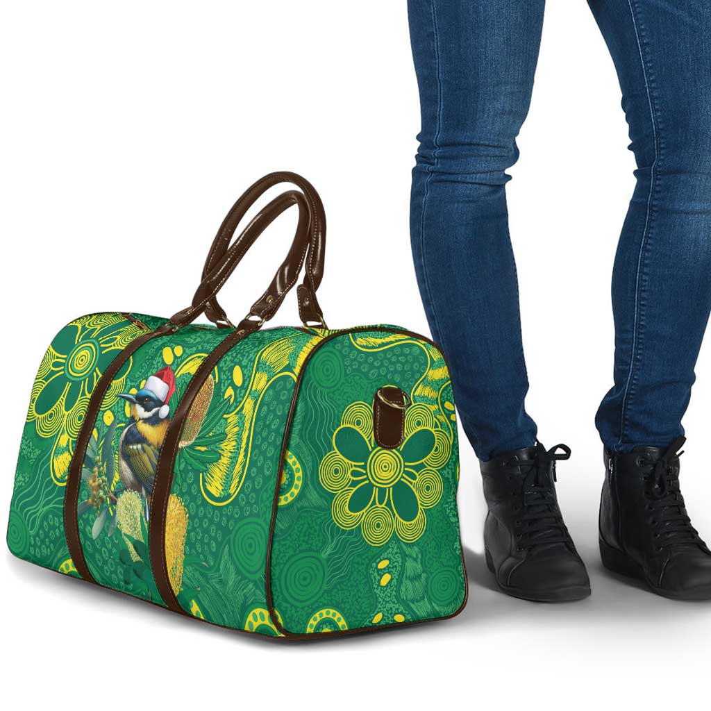 Aussie Honeyeaters Banksia Christmas Travel Bag Aboriginal Dots Painting Green Motif - Aussie Hoodie
