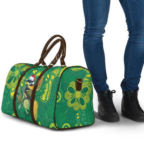 Aussie Honeyeaters Banksia Christmas Travel Bag Aboriginal Dots Painting Green Motif - Aussie Hoodie