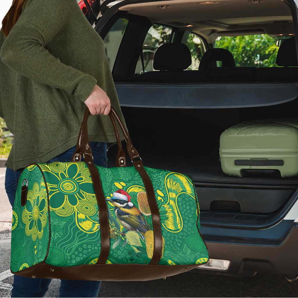 Aussie Honeyeaters Banksia Christmas Travel Bag Aboriginal Dots Painting Green Motif - Aussie Hoodie