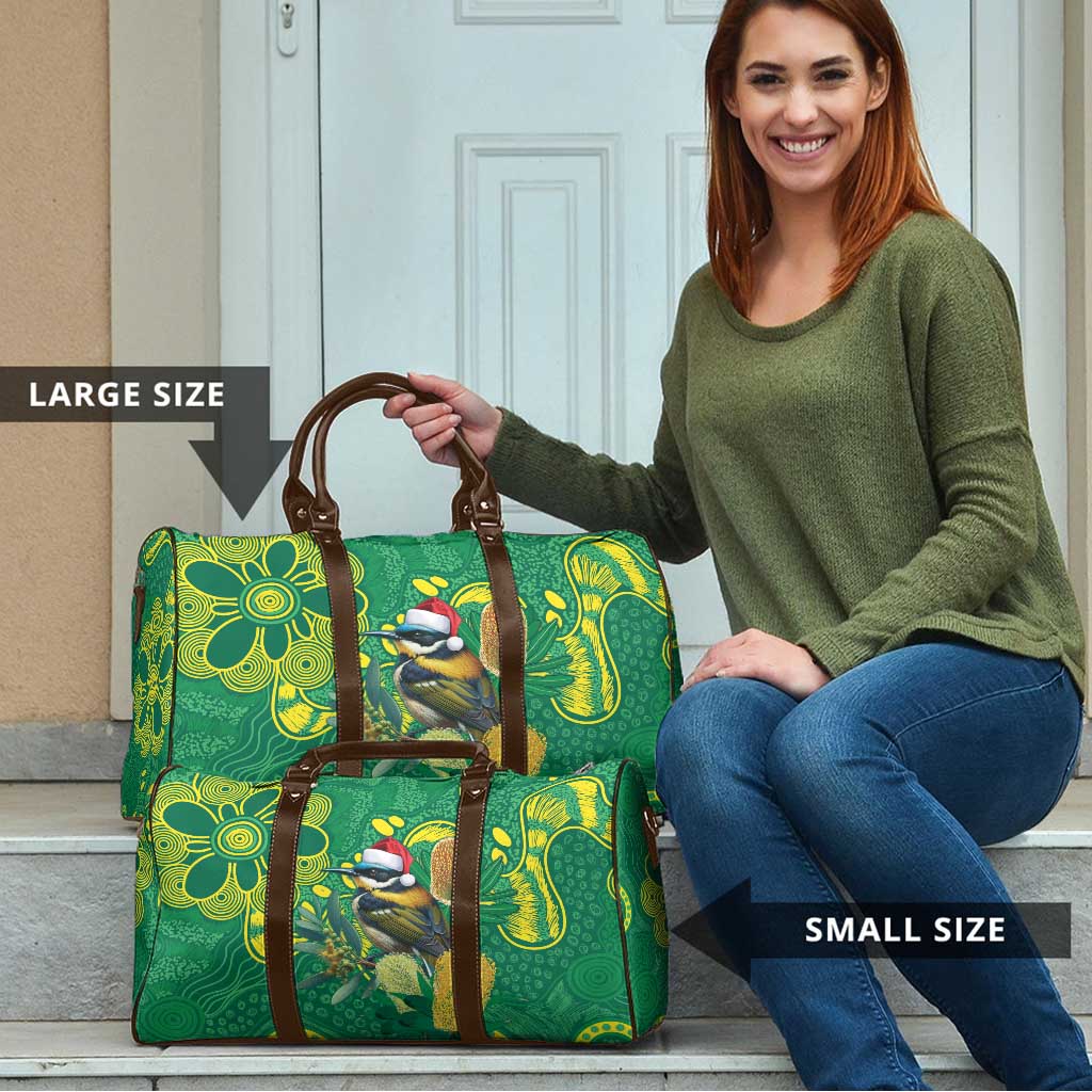 Aussie Honeyeaters Banksia Christmas Travel Bag Aboriginal Dots Painting Green Motif - Aussie Hoodie
