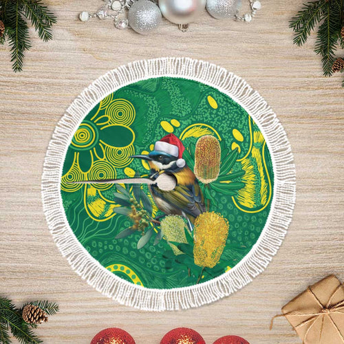 Aussie Honeyeaters Banksia Christmas Tree Skirt Aboriginal Dots Painting Green Motif - Aussie Hoodie