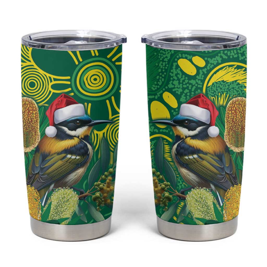 Aussie Honeyeaters Banksia Christmas Tumbler Cup Aboriginal Dots Painting Green Motif - Aussie Hoodie
