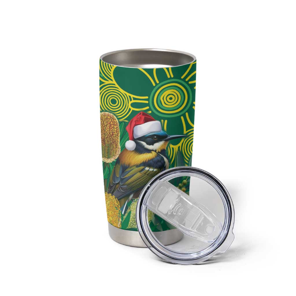 Aussie Honeyeaters Banksia Christmas Tumbler Cup Aboriginal Dots Painting Green Motif - Aussie Hoodie
