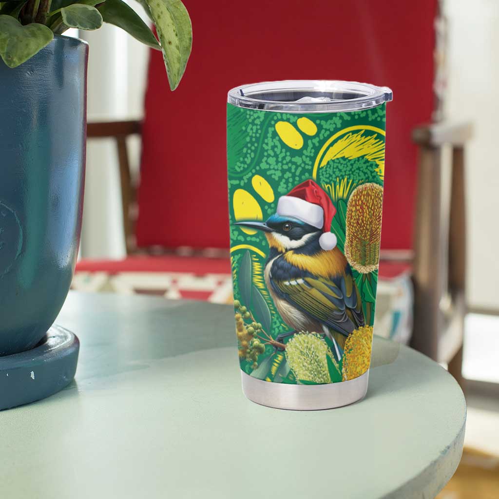 Aussie Honeyeaters Banksia Christmas Tumbler Cup Aboriginal Dots Painting Green Motif - Aussie Hoodie