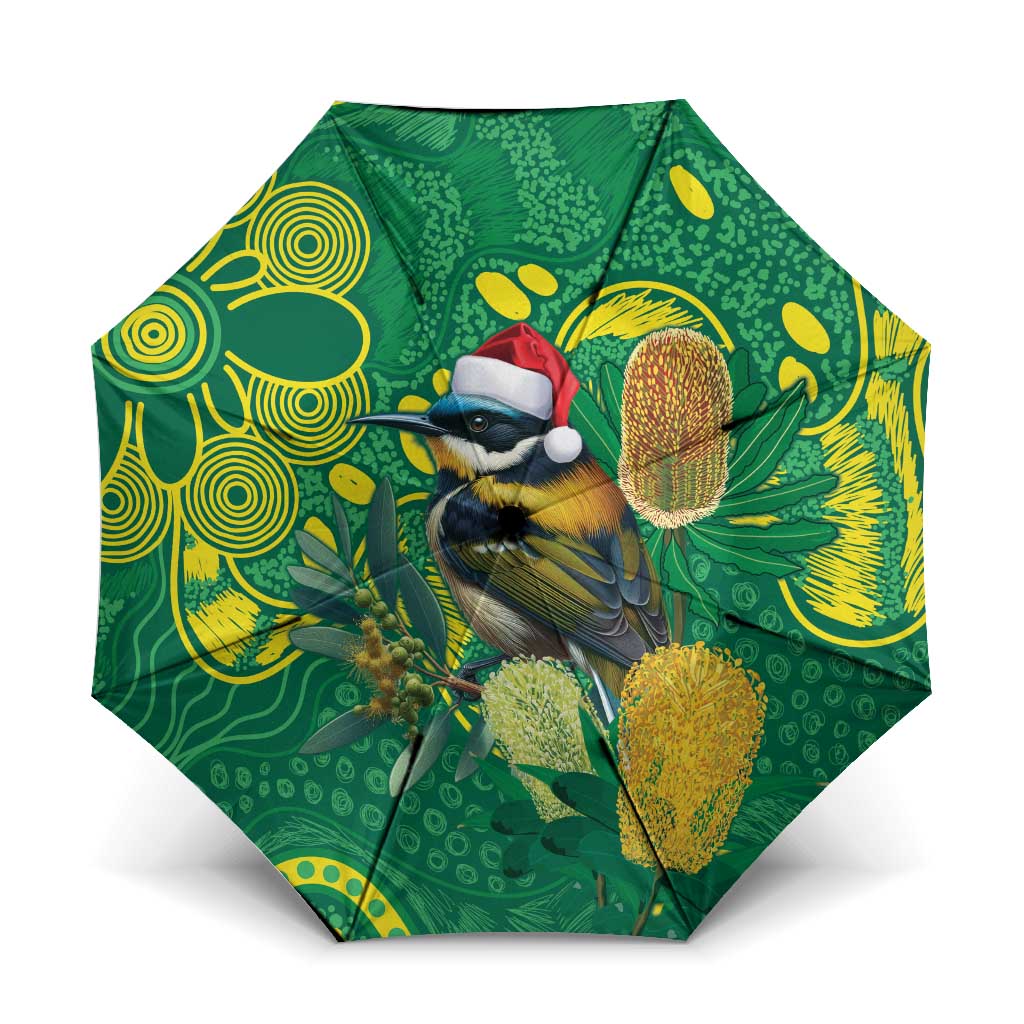 Aussie Honeyeaters Banksia Christmas Umbrella Aboriginal Dots Painting Green Motif - Aussie Hoodie