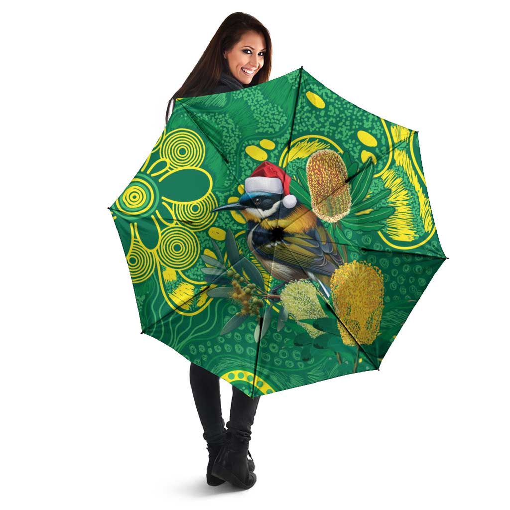 Aussie Honeyeaters Banksia Christmas Umbrella Aboriginal Dots Painting Green Motif - Aussie Hoodie
