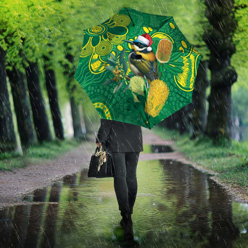 Aussie Honeyeaters Banksia Christmas Umbrella Aboriginal Dots Painting Green Motif - Aussie Hoodie