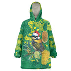 Aussie Honeyeaters Banksia Christmas Wearable Blanket Hoodie Aboriginal Dots Painting Green Motif - Aussie Hoodie