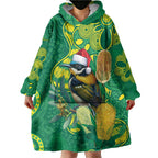 Aussie Honeyeaters Banksia Christmas Wearable Blanket Hoodie Aboriginal Dots Painting Green Motif - Aussie Hoodie