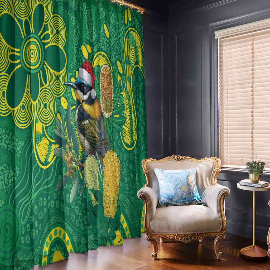 Aussie Honeyeaters Banksia Christmas Window Curtain Aboriginal Dots Painting Green Motif - Aussie Hoodie