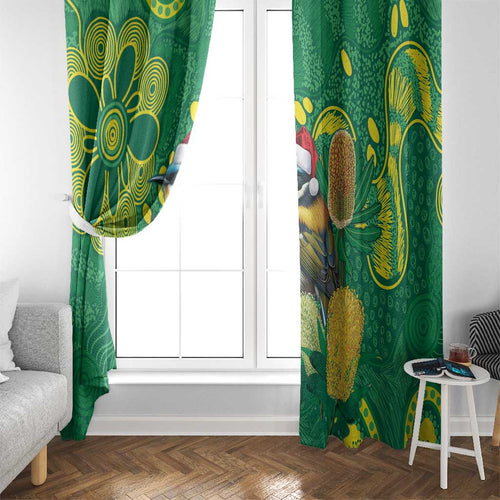 Aussie Honeyeaters Banksia Christmas Window Curtain Aboriginal Dots Painting Green Motif - Aussie Hoodie