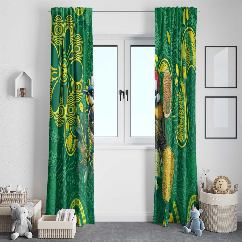 Aussie Honeyeaters Banksia Christmas Window Curtain Aboriginal Dots Painting Green Motif - Aussie Hoodie
