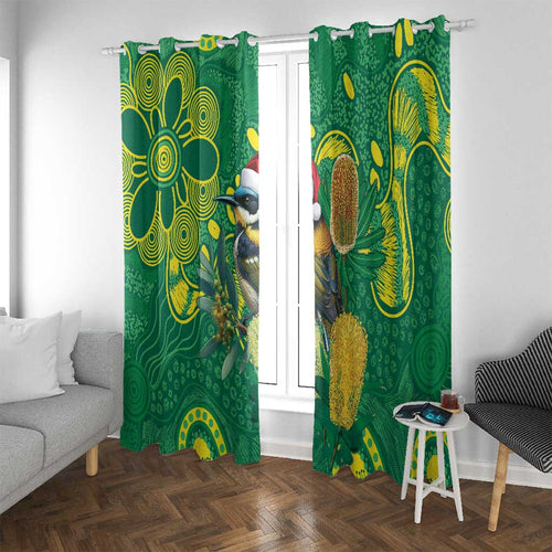 Aussie Honeyeaters Banksia Christmas Window Curtain Aboriginal Dots Painting Green Motif - Aussie Hoodie