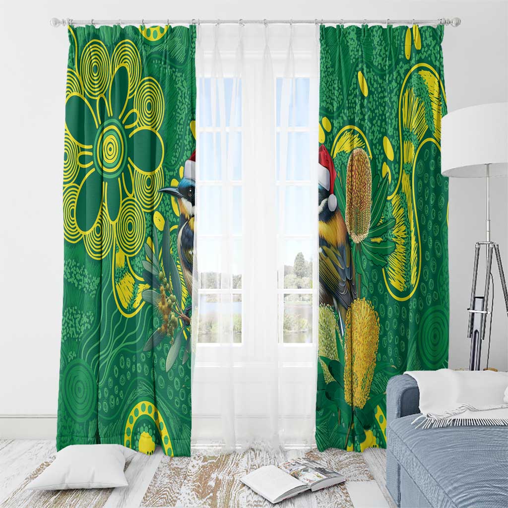 Aussie Honeyeaters Banksia Christmas Window Curtain Aboriginal Dots Painting Green Motif - Aussie Hoodie