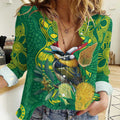 Aussie Honeyeaters Banksia Christmas Women Casual Shirt Aboriginal Dots Painting Green Motif - Aussie Hoodie