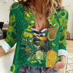 Aussie Honeyeaters Banksia Christmas Women Casual Shirt Aboriginal Dots Painting Green Motif - Aussie Hoodie