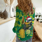 Aussie Honeyeaters Banksia Christmas Women Casual Shirt Aboriginal Dots Painting Green Motif - Aussie Hoodie