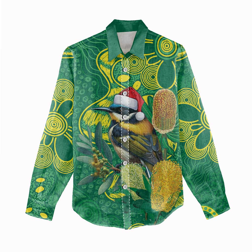 Aussie Honeyeaters Banksia Christmas Women Casual Shirt Aboriginal Dots Painting Green Motif - Aussie Hoodie