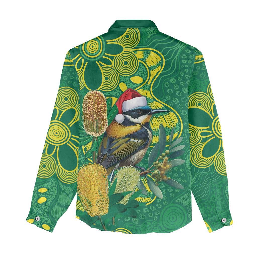 Aussie Honeyeaters Banksia Christmas Women Casual Shirt Aboriginal Dots Painting Green Motif - Aussie Hoodie