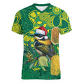 Aussie Honeyeaters Banksia Christmas Women V-Neck T-Shirt Aboriginal Dots Painting Green Motif - Aussie Hoodie