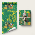 Aussie Honeyeaters Banksia Christmas Wrapping Paper Aboriginal Dots Painting Green Motif - Aussie Hoodie