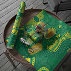 Aussie Honeyeaters Banksia Christmas Wrapping Paper Aboriginal Dots Painting Green Motif - Aussie Hoodie