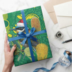 Aussie Honeyeaters Banksia Christmas Wrapping Paper Aboriginal Dots Painting Green Motif - Aussie Hoodie