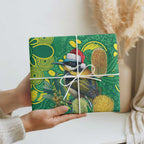 Aussie Honeyeaters Banksia Christmas Wrapping Paper Aboriginal Dots Painting Green Motif - Aussie Hoodie