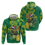 Aussie Honeyeaters Banksia Christmas Zip Hoodie Aboriginal Dots Painting Green Motif - Aussie Hoodie