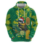 Aussie Honeyeaters Banksia Christmas Zip Hoodie Aboriginal Dots Painting Green Motif - Aussie Hoodie