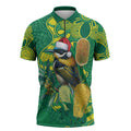 Aussie Honeyeaters Banksia Christmas Zipper Polo Shirt Aboriginal Dots Painting Green Motif - Aussie Hoodie