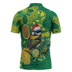 Aussie Honeyeaters Banksia Christmas Zipper Polo Shirt Aboriginal Dots Painting Green Motif - Aussie Hoodie