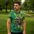 Aussie Honeyeaters Banksia Christmas Zipper Polo Shirt Aboriginal Dots Painting Green Motif - Aussie Hoodie