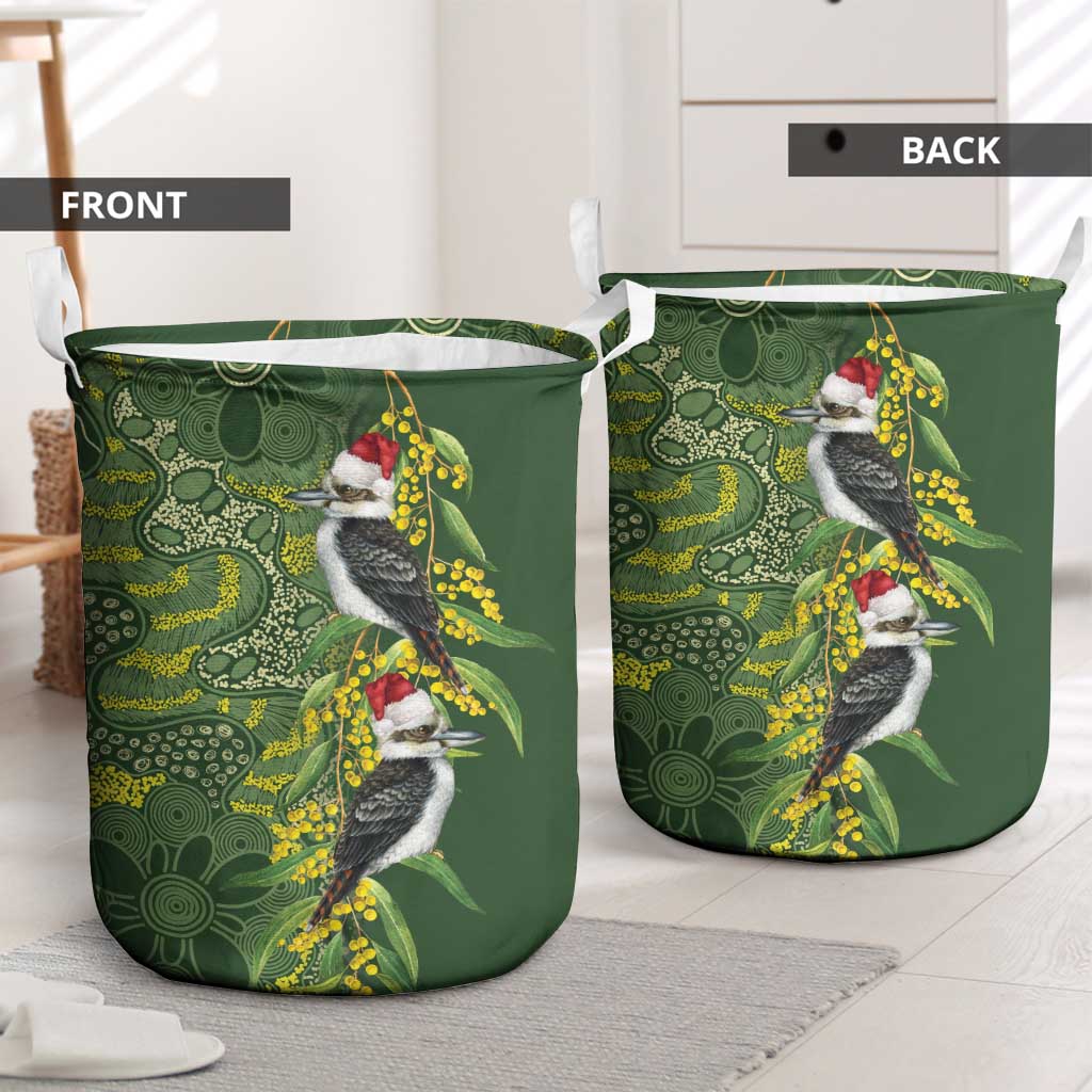 Aussie Kokaburra Golden Wattle Christmas Laundry Basket Aboriginal Dots Painting Green Motif - Aussie Hoodie