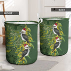 Aussie Kokaburra Golden Wattle Christmas Laundry Basket Aboriginal Dots Painting Green Motif - Aussie Hoodie