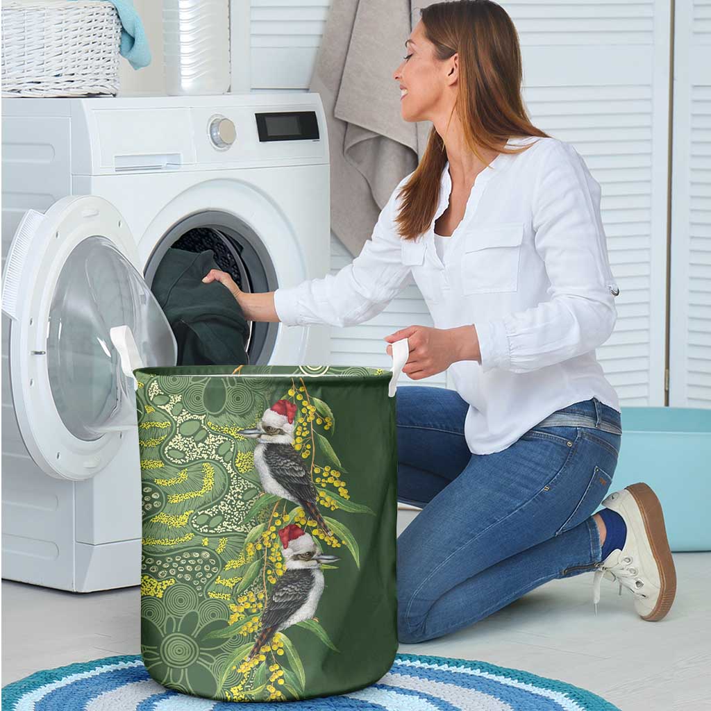 Aussie Kokaburra Golden Wattle Christmas Laundry Basket Aboriginal Dots Painting Green Motif - Aussie Hoodie